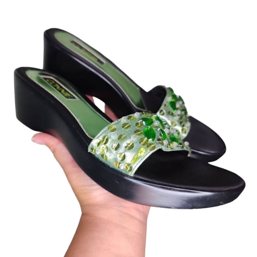 Connie Bling Green Y2K Platform Sandals